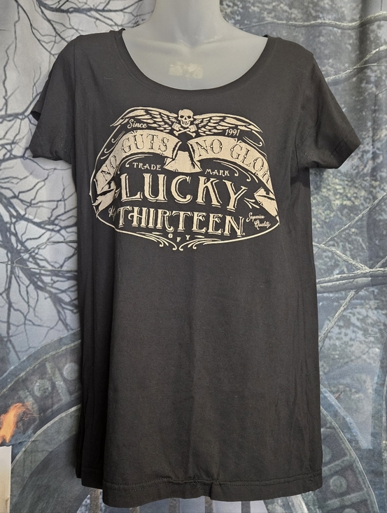 Lucky 13 Tops - Womens Lucky 13 No Guts, No Glory Scoop Tee